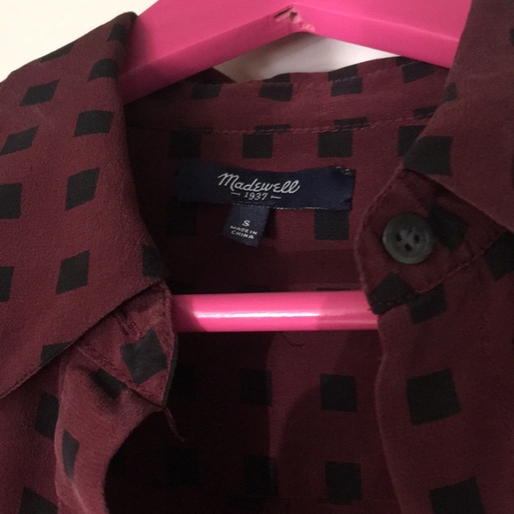 Madewell Burgundy Check Silk Blouse, S - Picture 2 of 6